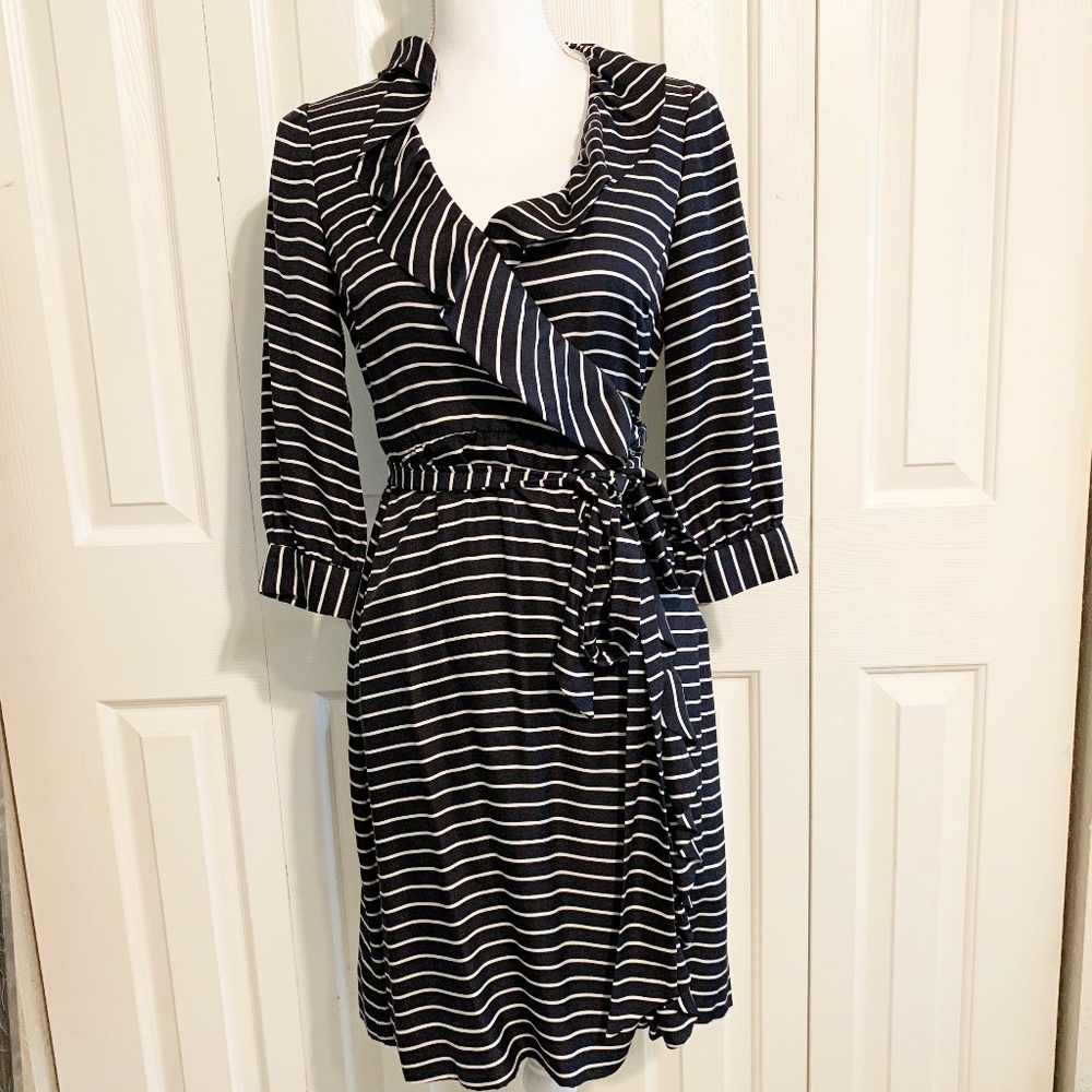 Kate Spade  Silk stripped Black dress size 2